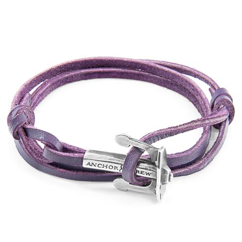 Grape Union Anchor Silver and Flat Leather Bracelet - ANCHOR & CREW - Modalova