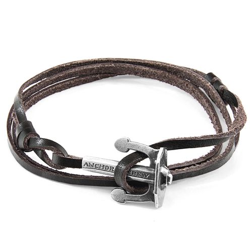Dark Union Anchor Silver and Flat Leather Bracelet - ANCHOR & CREW - Modalova