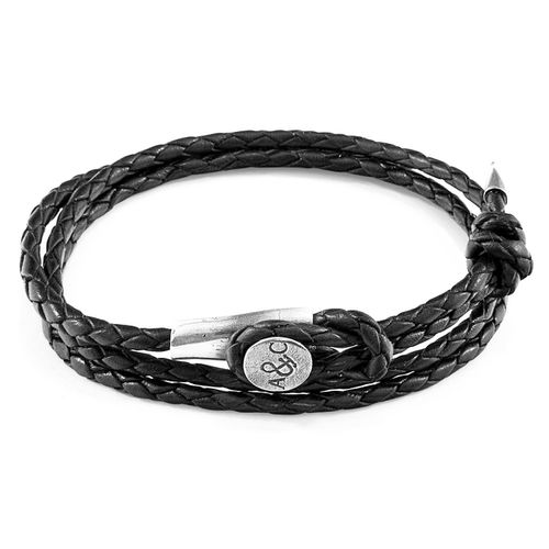 Coal Dundee Silver and Braided Leather Bracelet - ANCHOR & CREW - Modalova