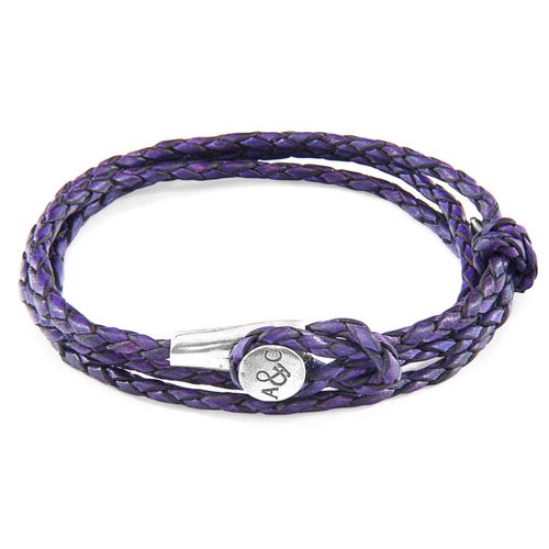 Grape Dundee Silver and Braided Leather Bracelet - ANCHOR & CREW - Modalova