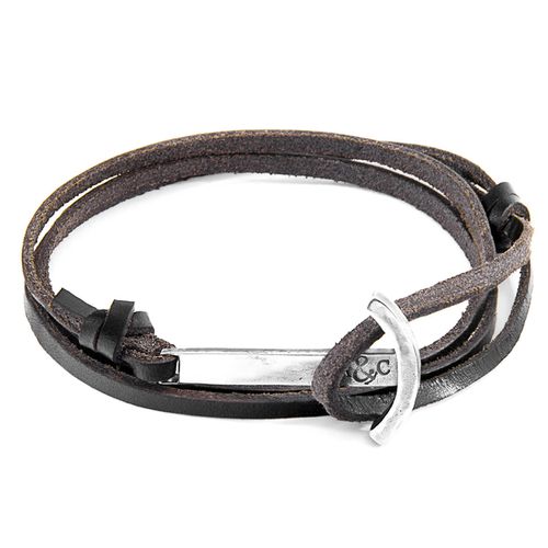 Dark Clipper Anchor Silver and Flat Leather Bracelet - ANCHOR & CREW - Modalova