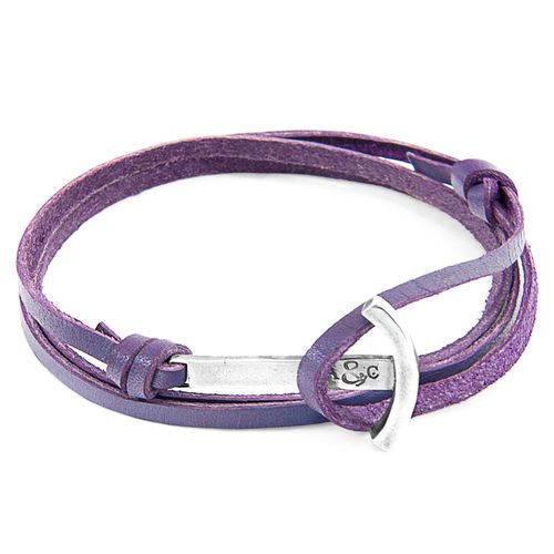 Grape Clipper Anchor Silver and Flat Leather Bracelet - ANCHOR & CREW - Modalova