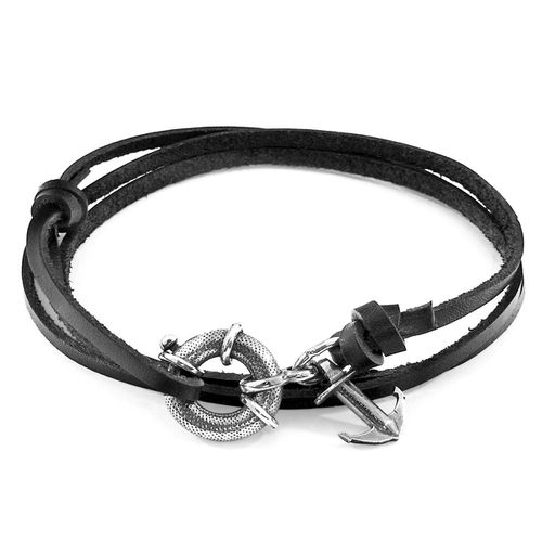 Coal Clyde Anchor Silver and Flat Leather Bracelet - ANCHOR & CREW - Modalova
