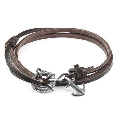Dark Clyde Anchor Silver and Flat Leather Bracelet - ANCHOR & CREW - Modalova