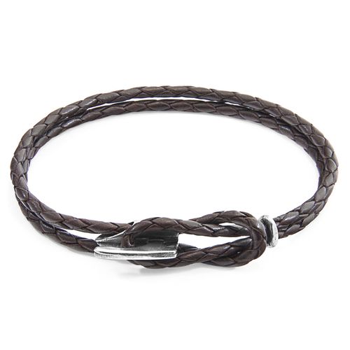 Dark Padstow Silver and Braided Leather Bracelet - ANCHOR & CREW - Modalova
