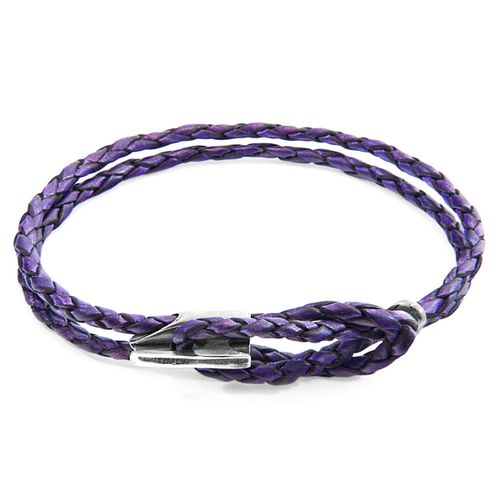 Grape Padstow Silver and Braided Leather Bracelet - ANCHOR & CREW - Modalova