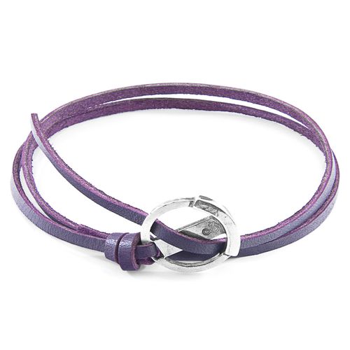 Grape Ketch Anchor Silver and Flat Leather Bracelet - ANCHOR & CREW - Modalova
