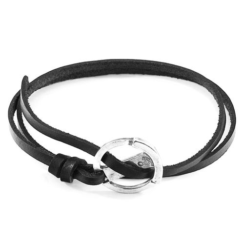 Coal Ketch Anchor Silver and Flat Leather Bracelet - ANCHOR & CREW - Modalova
