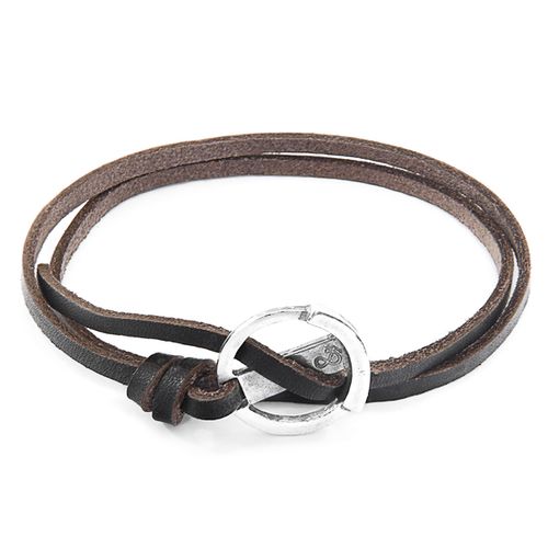 Dark Ketch Anchor Silver and Flat Leather Bracelet - ANCHOR & CREW - Modalova