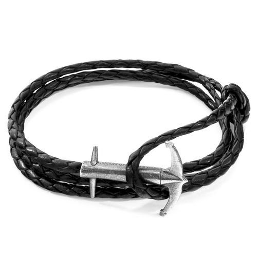 Coal Admiral Anchor Silver and Braided Leather Bracelet - ANCHOR & CREW - Modalova