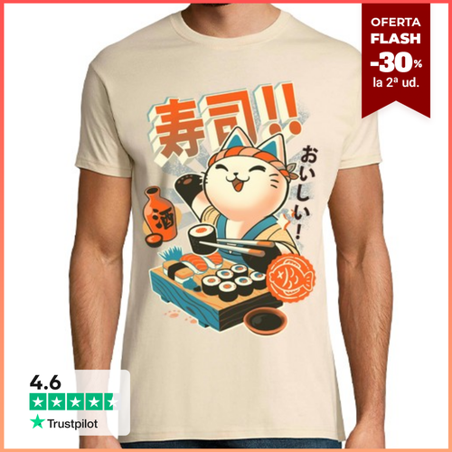 Camiseta Hombre Manga Corta Sushi Chef - Gatito mono cocina - latostadora.com - Modalova