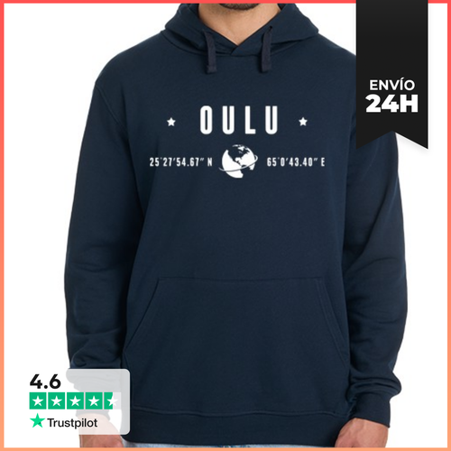 Sudadera Unisex Con Capucha Texto Blanco Oulu Coordenadas - latostadora.com - Modalova