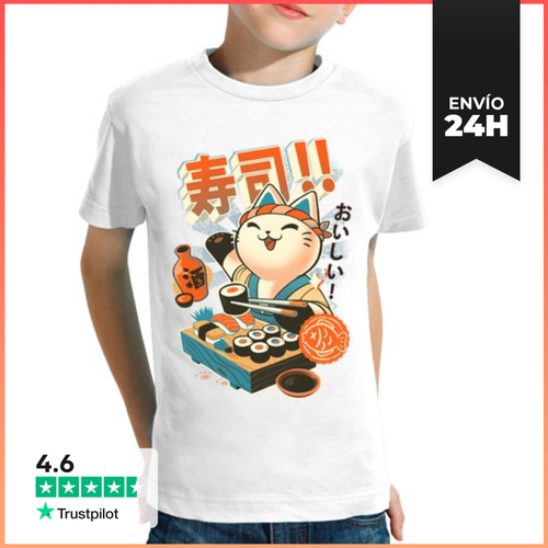 Camiseta Clásica Para Niños Sushi Chef - Gatito Mono Cocina - latostadora.com - Modalova