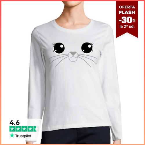 Camiseta Mujer Manga Larga Selkie bigotes, manga larga, blanco - latostadora.com - Modalova