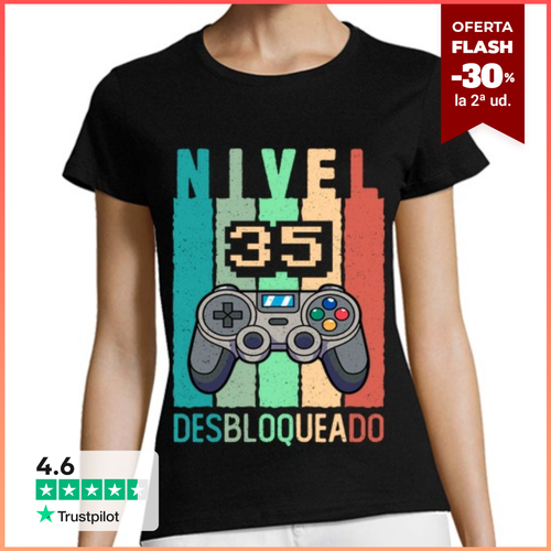 Camiseta Mujer Manga Corta Nivel 35 Desbloqueado 35 Cumpleños 35 - latostadora.com - Modalova