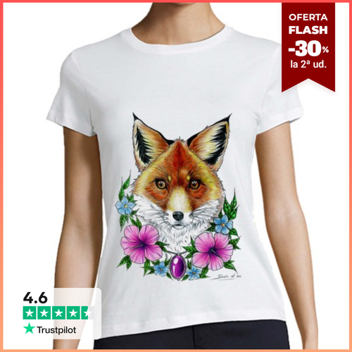 Camiseta Mujer Manga Corta zorro y flores tatuaje laTostadora - latostadora.com - Modalova