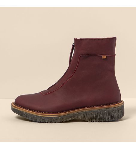 AD0005_091 Bottines en cuir N5581 Volcano maroon (36), Plat, 1 à 3 cm, Fermeture éclair, Casuel, Grenat - El Naturalista - Modalova