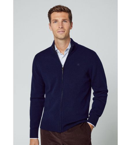 HM703021 Pull en laine d'agneau Fzip (L), Casuel, Classique, Manche longue, Marine - Hackett London - Modalova