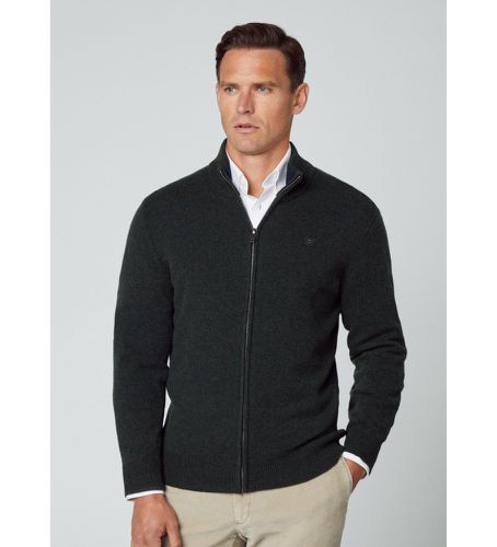 HM703021 Pull en laine d'agneau Fzip (XL), Casuel, Classique, Manche longue, Marine - Hackett London - Modalova