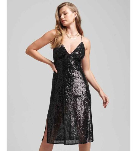 W8011404A Robe midi avec paillettes et combinaison noire (XXS), Fête, Polyamide, Sans manches / bretelles - Superdry - Modalova