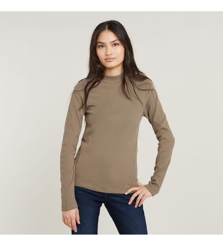 D25033-D850-C788 Slim Rib Mock T-shirt marron (XXS), Casuel, Manche longue, Le coton biologique - G-Star - Modalova