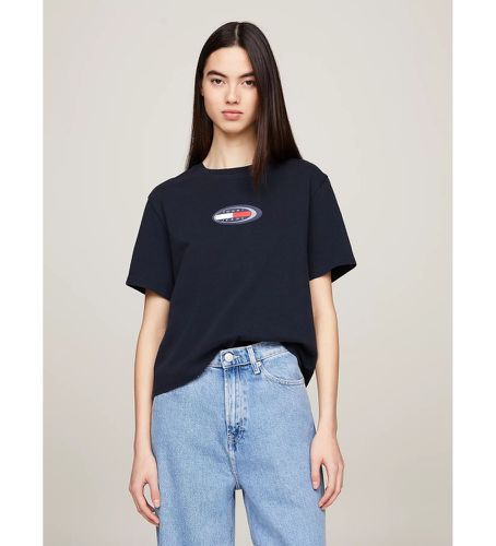 Til kvinder. DW0DW18126 Archive T-shirt med navy retro-logo (XS), Casual, Bomuld, Korte ærmer, Blå - Tommy Jeans - Modalova