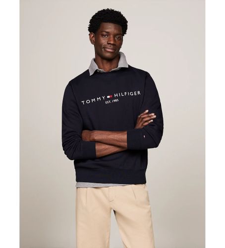 Til mænd. MW0MW11596 Crewneck-sweatshirt med navy-broderet logo (L), Casual, Lange ærmer, Økologisk bomuld, Bæredygtig, Blå - Tommy Hilfiger - Modalova