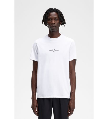 Til mænd. M4580 T-shirt med hvidt logo (S), Casual, Bomuld, Korte ærmer - Fred Perry - Modalova