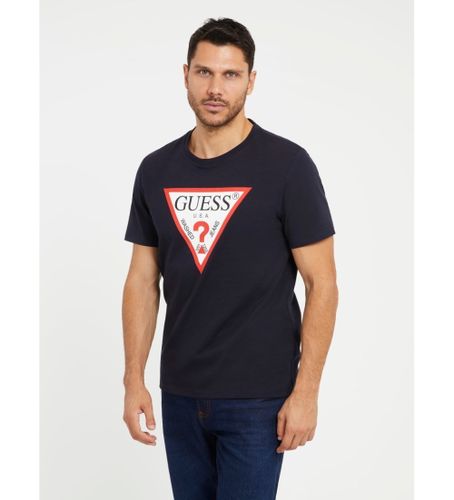 Til mænd. M2YI71I3Z14 Navy T-shirt med trekantet logo (M), Casual, Bomuld, Korte ærmer, Blå - Guess - Modalova