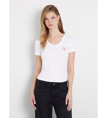 Til kvinder. W2YI45J1314 Elastisk T-shirt med lille trekantet logo, (S), Casual, Bomuld, Korte ærmer - Guess - Modalova