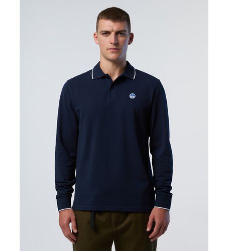 Til mænd. 692454 Poloshirt med logo på kraven i navy (XS), Casual, Bomuld, Lange ærmer, Blå - North Sails - Modalova