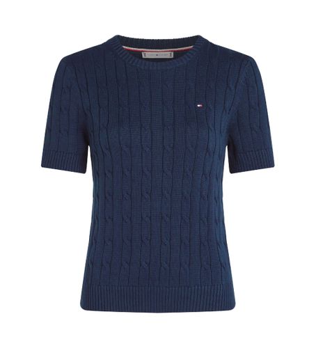 Til kvinder. WW0WW38744 Kortærmet strikket flettet pullover navy (L), Casual, Bomuld, Korte ærmer, Blå - Tommy Hilfiger - Modalova