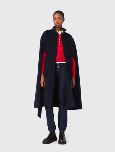 Manteau Long Double Face Avec Cape - Bleu - Maje - Modalova
