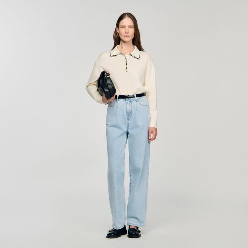 Pull en maille à col polo contrasté - Sandro Paris - Modalova