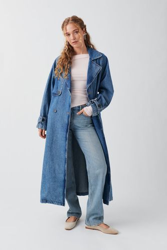 Denim long trench coat - Gina Tricot - Modalova