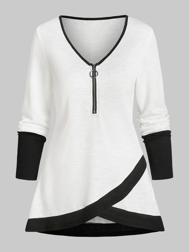 Women Half Zip Contrast Overlap T-shirt Clothing M - DressLily.com - Modalova