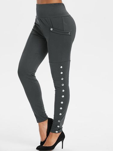Women High Waisted Pocket Snap Button Side Leggings Clothing 3xl - DressLily.com - Modalova