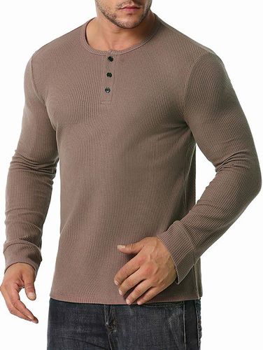 Men Long Sleeves Long Sleeve Ribbed Henley T-shirt Clothing Online L - DressLily.com - Modalova