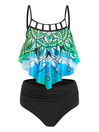 Dresslily Women Vacation Swimsuit Flower Print Cut Out Ruched Padded Tankini Swimwear Swimsuit M - DressLily.com - Modalova