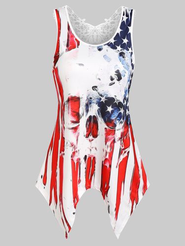 Dresslily Women Tops American Flag Skull Print Lace Insert Handkerchief Tank Top Clothing Online Xxl - DressLily.com - Modalova