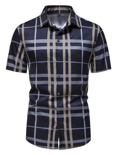 Clothing Online Vintage Shirt Plaid Print Turn Down Collar Short Sleeve Summer Casual Button Up Shirt L - DressLily.com - Modalova