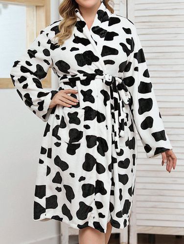 Cheap Women Plus Size Sleepwear Fluffy Cow Print Belted Long Sleeve Robe Clothing Online 3xl - DressLily.com - Modalova