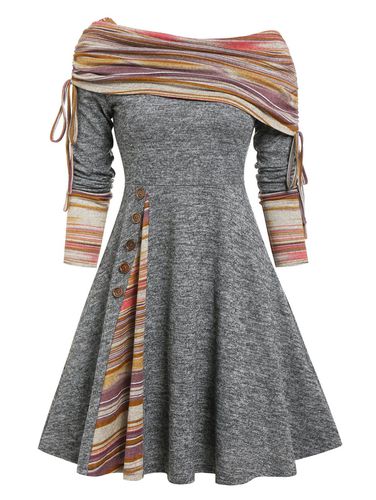 Dresslily WomenFRDresslily Plus Size Dress Convertible Neck Cinched Colored Striped Print Flare A Line Dress Clothing Online 2x - DressLily.com - Modalova