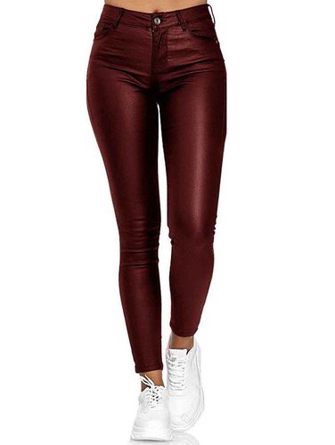 Women PU Pants Skinny Pants Solid Color Pants Zipper Fly Pockets Long Pants Clothing S - DressLily.com - Modalova