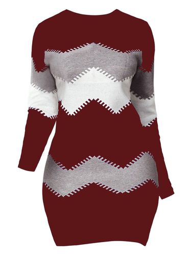 Dresslily Women Chevron Print Mini Dress Long Sleeve Round Neck Sheath Dress Clothing 2xl - DressLily.com - Modalova