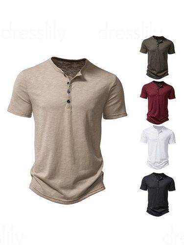 Men T-Shirts Basic T Shirt Half Button Round Neck Short Sleeve Plain Color Tee Clothing Online M - DressLily.com - Modalova
