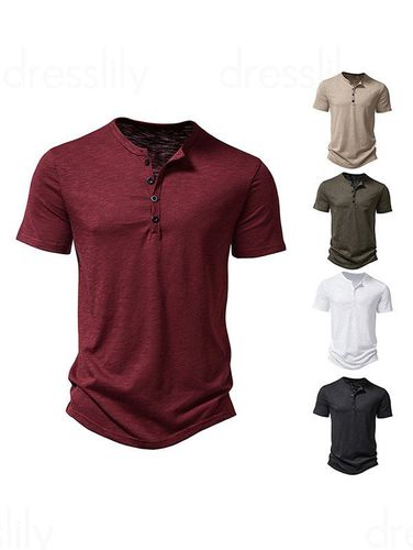 Men T-Shirts Basic T Shirt Half Button Round Neck Short Sleeve Plain Color Tee Clothing Online Xl - DressLily.com - Modalova
