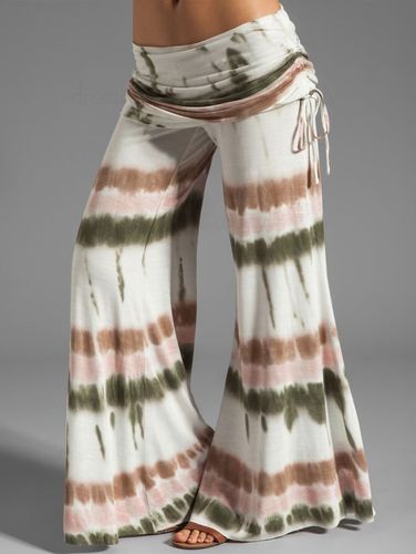 Women Plus Size & Curve Tie Dye Flare Pants Cinched Foldover Long Wide Leg Pants Clothing Online 2x - DressLily.com - Modalova