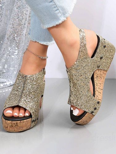 Fashion Women's Glitter Wedge Heels Buckle Strap Open Toe Outdoor Sandals - DressLily.com - Modalova