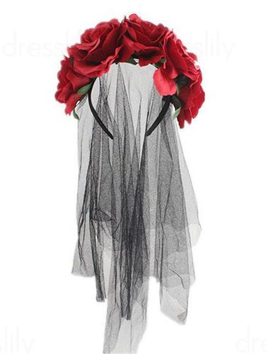 Fashion Women's Hair Accessories Halloween Ghost Bride Cosplay Party Flower Headband with Lace Veil - DressLily.com - Modalova